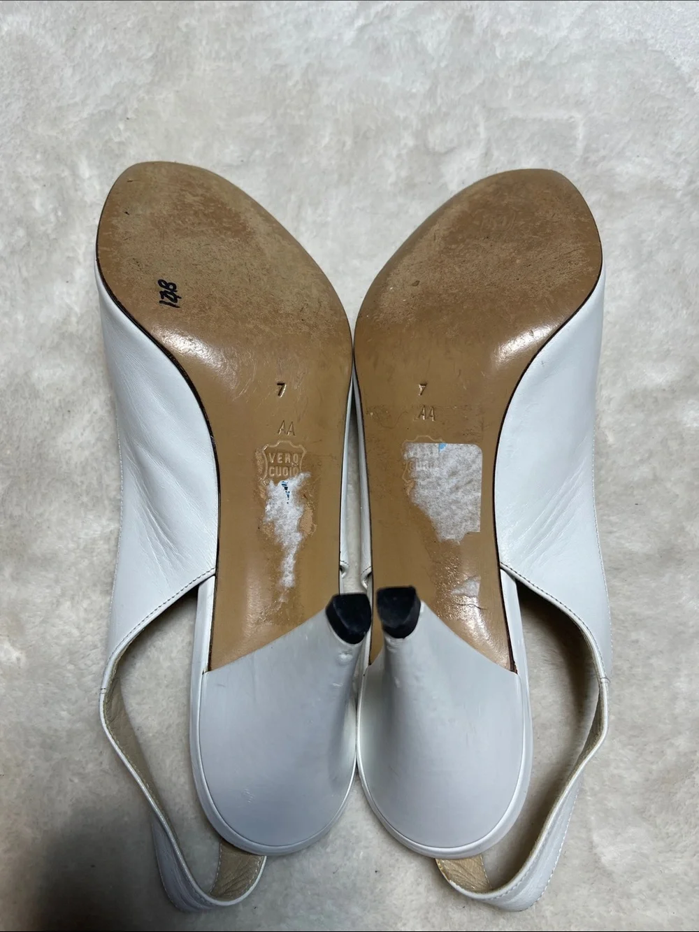 Bruno Magli White Leather Peep-Toe Slingback Heels Size 7 AA
